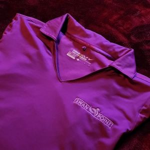 (Women's L) Nike Dri Fit Purple Pink Polo Swan Point